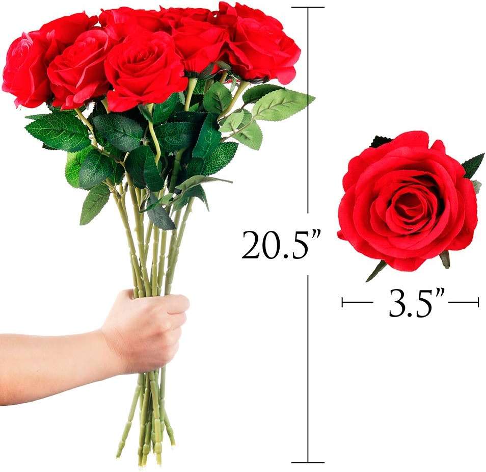Mocoosy 12PCS Red Roses Artificial Flowers, Fake Roses with Long Stems Realistic Silk Rose Bouquets for Wedding Centerpiece Decorations, Faux Floral Arrangements Bridal Shower Party Home Table Decor - Image 3