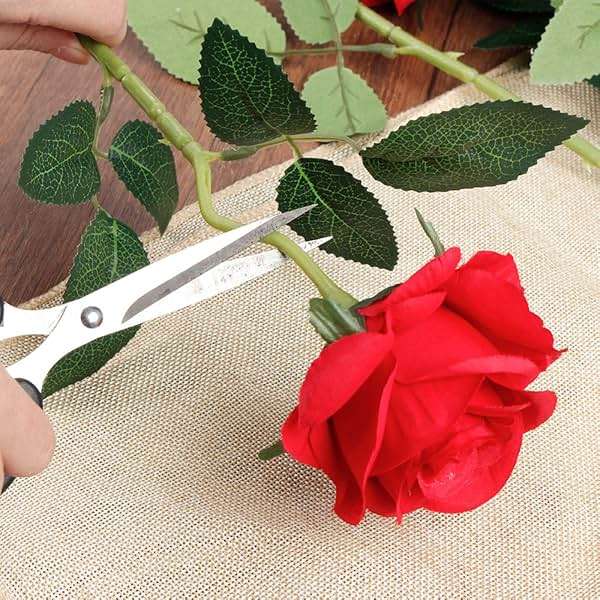 Mocoosy 12PCS Red Roses Artificial Flowers, Fake Roses with Long Stems Realistic Silk Rose Bouquets for Wedding Centerpiece Decorations, Faux Floral Arrangements Bridal Shower Party Home Table Decor - Image 4