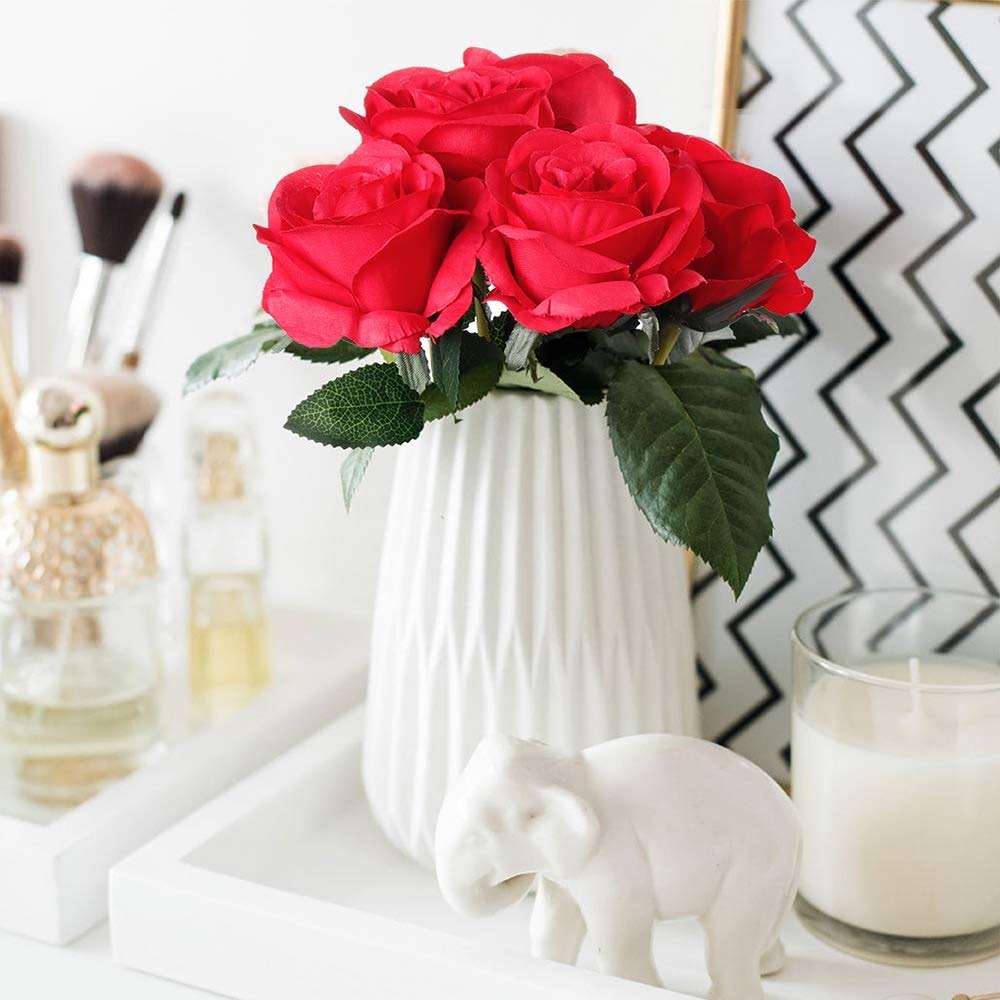 Mocoosy 12PCS Red Roses Artificial Flowers, Fake Roses with Long Stems Realistic Silk Rose Bouquets for Wedding Centerpiece Decorations, Faux Floral Arrangements Bridal Shower Party Home Table Decor - Image 6