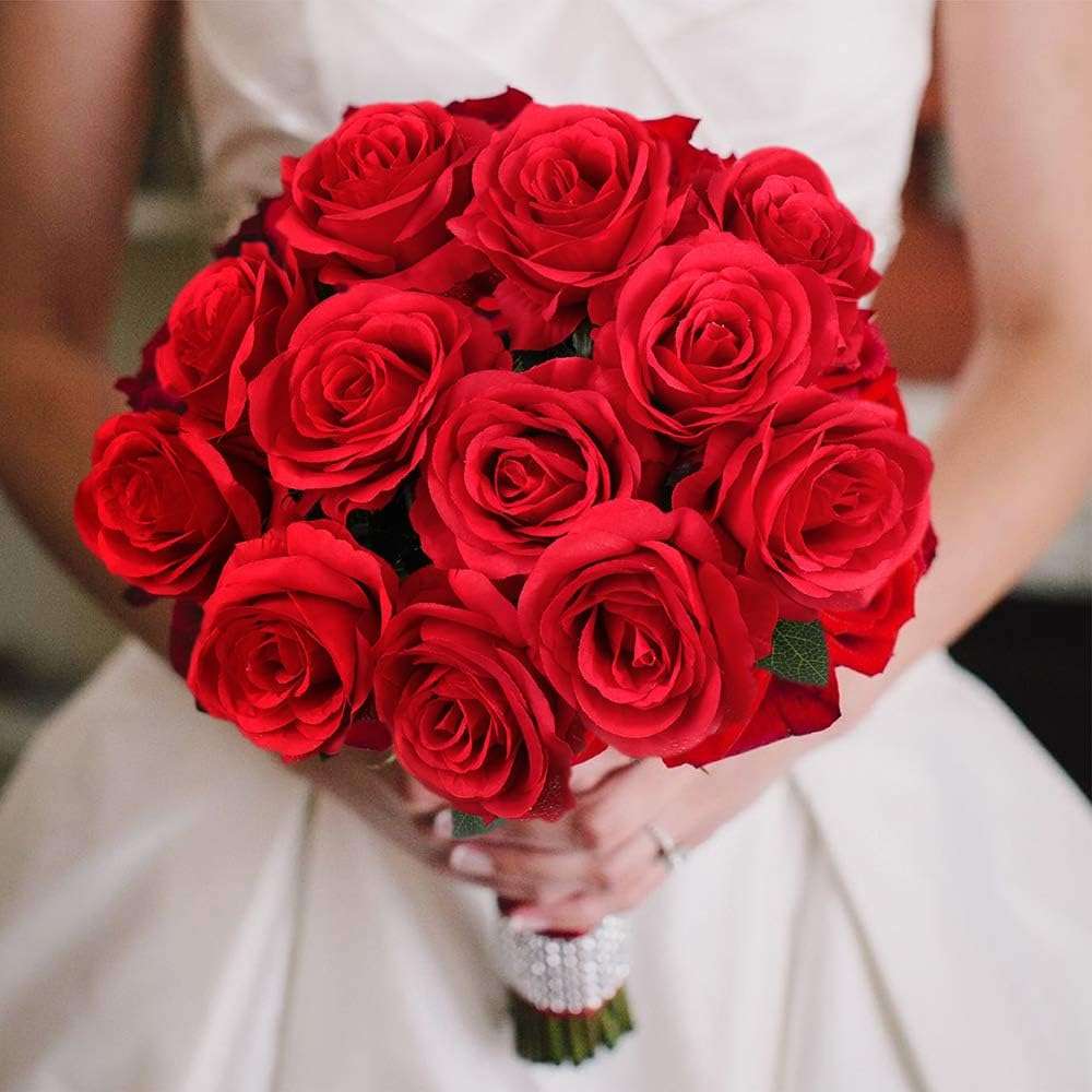 Mocoosy 12PCS Red Roses Artificial Flowers, Fake Roses with Long Stems Realistic Silk Rose Bouquets for Wedding Centerpiece Decorations, Faux Floral Arrangements Bridal Shower Party Home Table Decor - Image 7