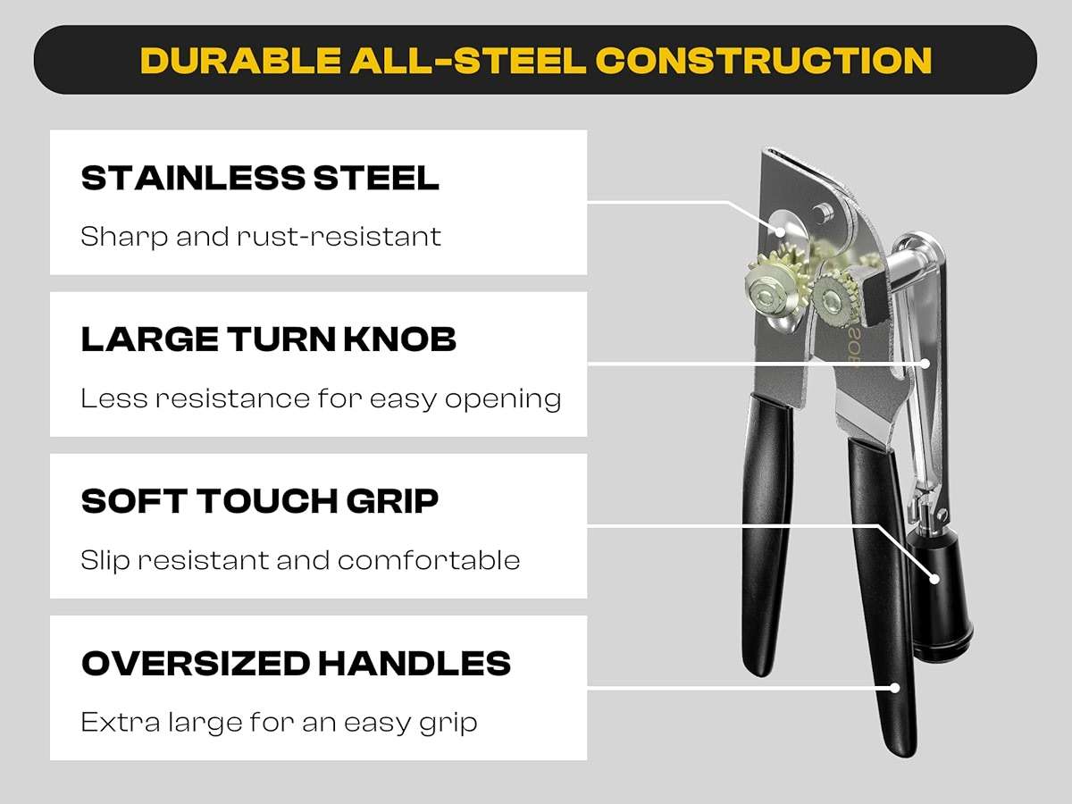 Heavy Duty Can Opener with Magnet – Commercial Can Opener Manual for Seniors, Hand Held, Sharp Blade, Smooth Edge – Folding Knob for Easy Storage, Built in Bottle Opener - Image 3