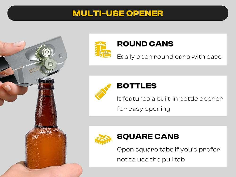 Heavy Duty Can Opener with Magnet – Commercial Can Opener Manual for Seniors, Hand Held, Sharp Blade, Smooth Edge – Folding Knob for Easy Storage, Built in Bottle Opener - Image 5