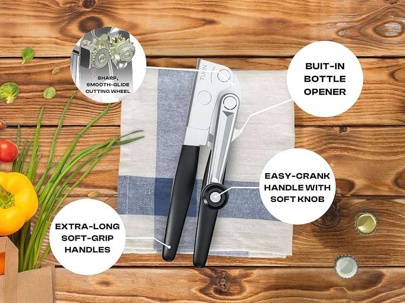 Heavy Duty Can Opener with Magnet – Commercial Can Opener Manual for Seniors, Hand Held, Sharp Blade, Smooth Edge – Folding Knob for Easy Storage, Built in Bottle Opener - Image 7