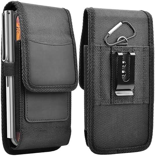 Njjex Phone Holster for Samsung Galaxy S25 Ultra S24 S23 S22 S21 S20 Note 20 A17 A16 A15 A14 A36 A35 A12 iPhone 17 Pro Max Air SE 16E Nylon Belt Clip Holster Cell Phone Pouch Card Holder Carrying Case - Image 1