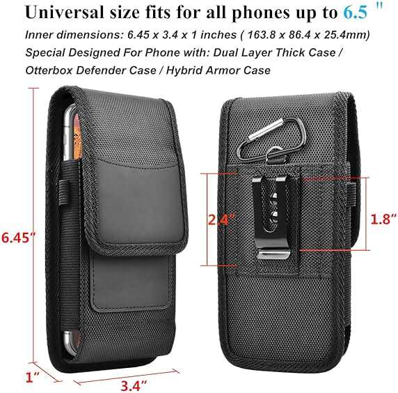 Njjex Phone Holster for Samsung Galaxy S25 Ultra S24 S23 S22 S21 S20 Note 20 A17 A16 A15 A14 A36 A35 A12 iPhone 17 Pro Max Air SE 16E Nylon Belt Clip Holster Cell Phone Pouch Card Holder Carrying Case - Image 2