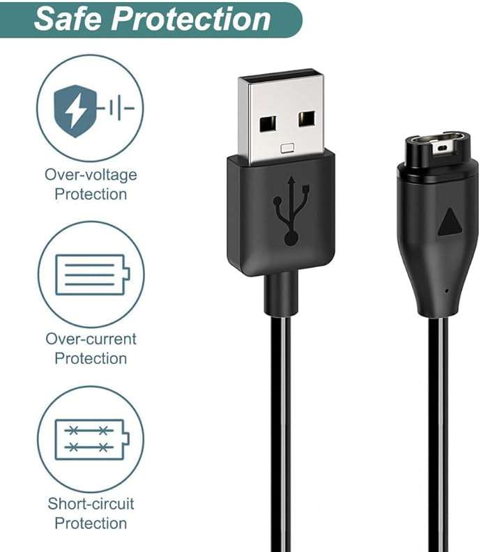 Kissmart Charger for Garmin Venu/Venu Sq/Venu 2/Venu 2 Plus/Venu 2S/Venu Sq 2/Venu 3/Venu 3S, Replacement Charging Cable Cord Plus a Black Silicone Charger Port Protector Anti Dust Plug (3.3ft/1m) - Image 5
