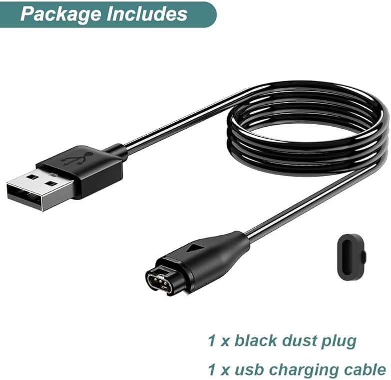 Kissmart Charger for Garmin Venu/Venu Sq/Venu 2/Venu 2 Plus/Venu 2S/Venu Sq 2/Venu 3/Venu 3S, Replacement Charging Cable Cord Plus a Black Silicone Charger Port Protector Anti Dust Plug (3.3ft/1m) - Image 7