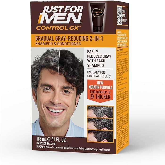 Just for Men Control GX Grey Reducing 2-in-1 Shampoo and Conditioner, Gradual Hair Color with Keratin for Stronger Thicker and Healthier Looking Hair, 4 Fl Oz - Pack of 1 - Image 1