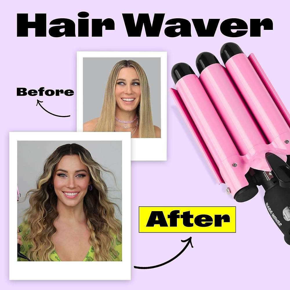 Trademark Beauty Three Barrel Hair Waver, Curling Iron, 1 Inch, Beach Waves, Quick Heat, Babe Waves Original, Adjustable Temperature Hair Curler - Pink - Image 4