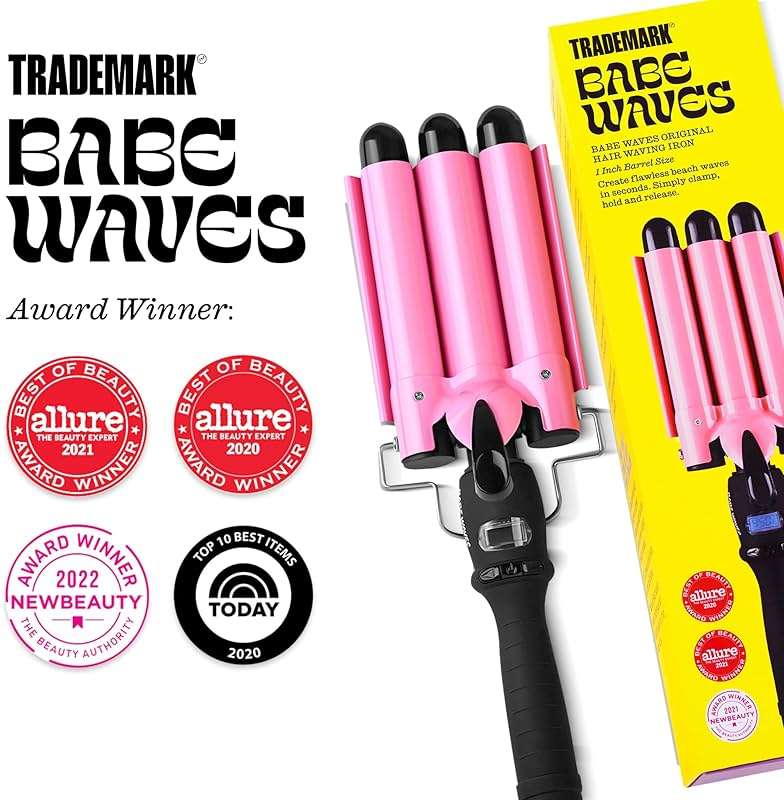 Trademark Beauty Three Barrel Hair Waver, Curling Iron, 1 Inch, Beach Waves, Quick Heat, Babe Waves Original, Adjustable Temperature Hair Curler - Pink - Image 6