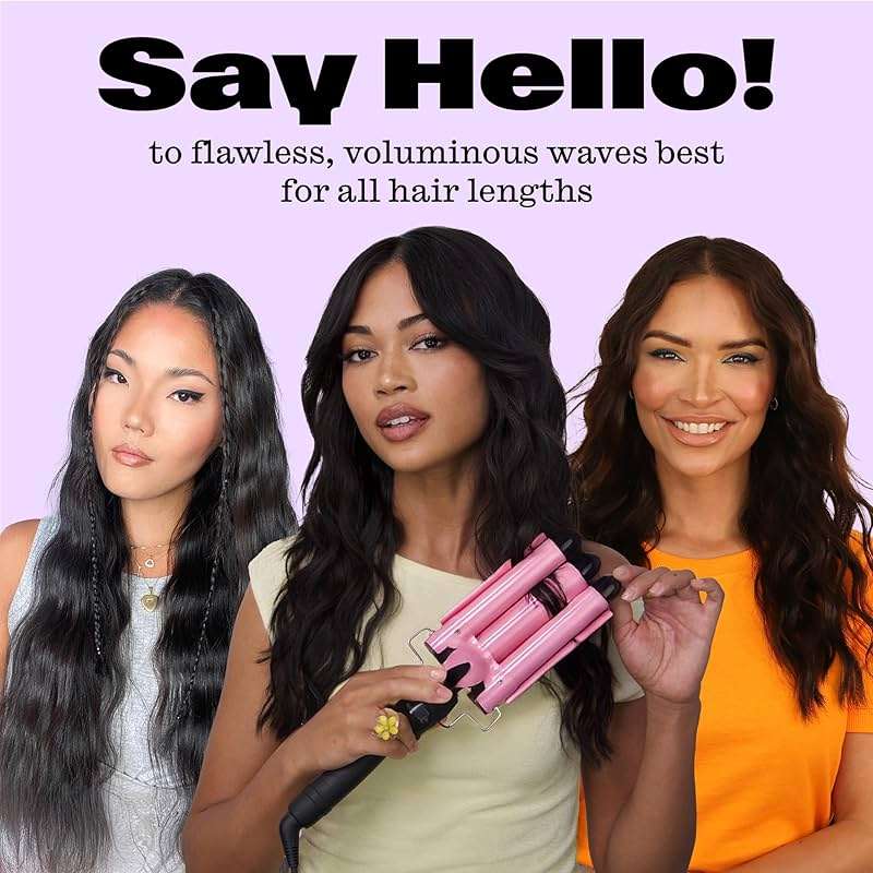 Trademark Beauty Three Barrel Hair Waver, Curling Iron, 1 Inch, Beach Waves, Quick Heat, Babe Waves Original, Adjustable Temperature Hair Curler - Pink - Image 7