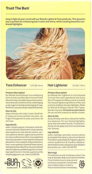 Sun Bum Lighten and Tone Travel Kit - Blonde Hair Lightener and Tone Enhancer - Enhances Hair Color and Shine while Neutralizing Brassy Tones - UV Protecting - Vegan and Cruelty Free (4 oz, 1.5 fl oz) - Image 7