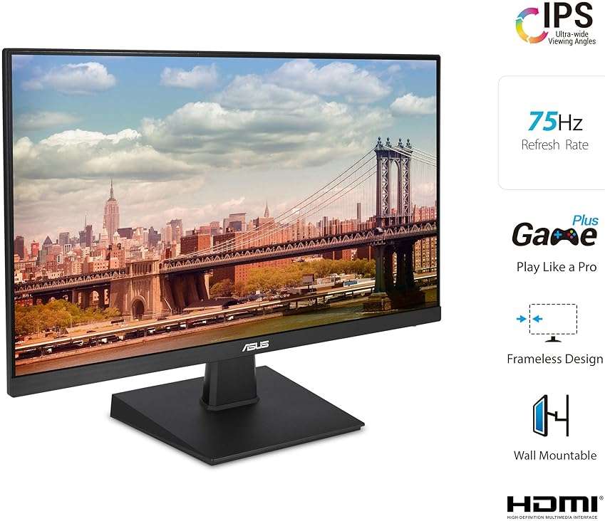 ASUS 27 Inch Desktop Monitor - Full HD (1920 x 1080), IPS, 75Hz, Adaptive-Sync, HDMI, D-Sub, Frameless - VA27EHE - Image 2