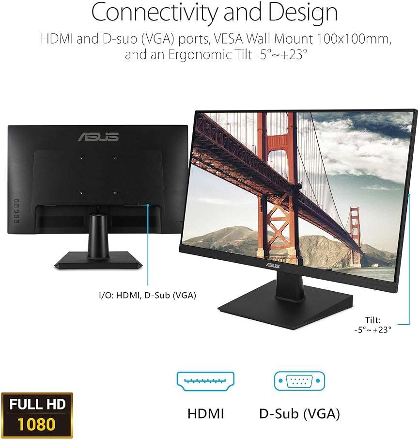 ASUS 27 Inch Desktop Monitor - Full HD (1920 x 1080), IPS, 75Hz, Adaptive-Sync, HDMI, D-Sub, Frameless - VA27EHE - Image 7
