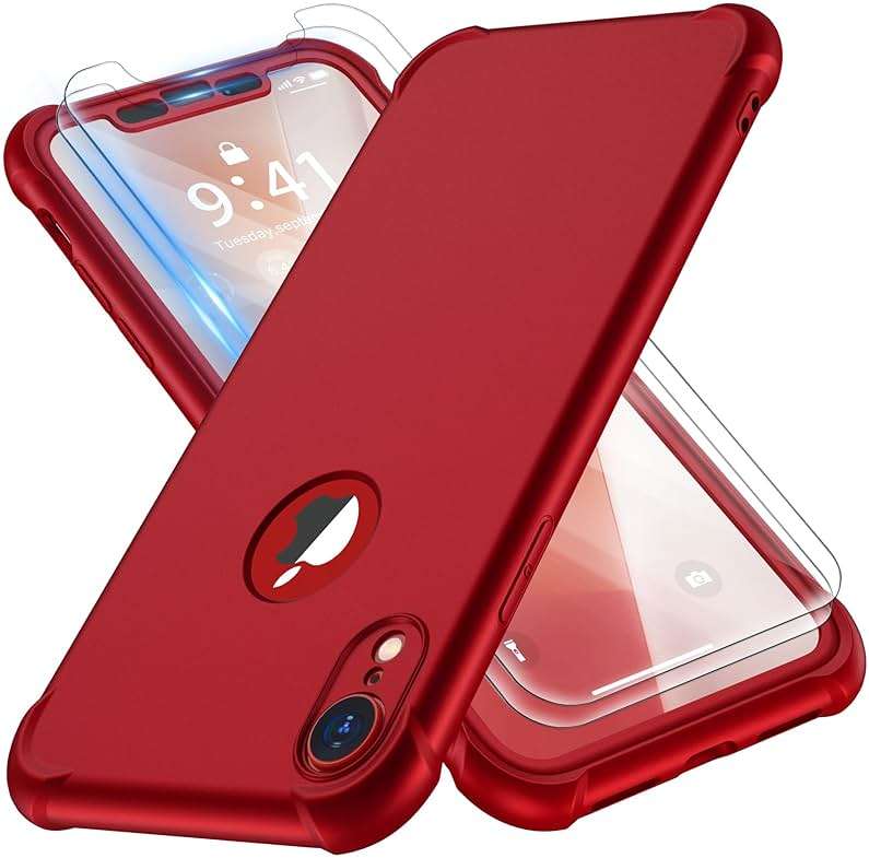 ORETECH for iPhone XR Case, with [2 x Screen Protectors] [10 Ft Military Grade Drop Test] [Camera Protection] 360° Shockproof Slim Thin Phone Case iPhone XR Cover 6.1" - Red - Image 1