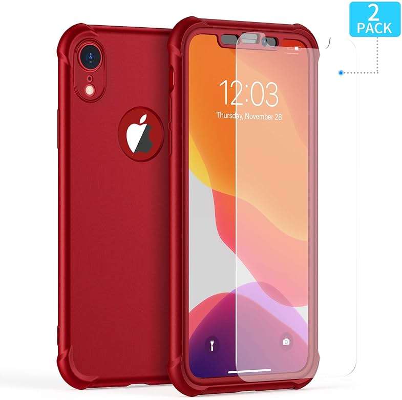 ORETECH for iPhone XR Case, with [2 x Screen Protectors] [10 Ft Military Grade Drop Test] [Camera Protection] 360° Shockproof Slim Thin Phone Case iPhone XR Cover 6.1" - Red - Image 2