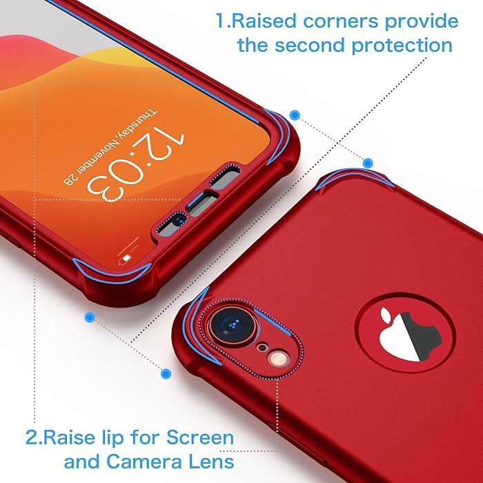 ORETECH for iPhone XR Case, with [2 x Screen Protectors] [10 Ft Military Grade Drop Test] [Camera Protection] 360° Shockproof Slim Thin Phone Case iPhone XR Cover 6.1" - Red - Image 3