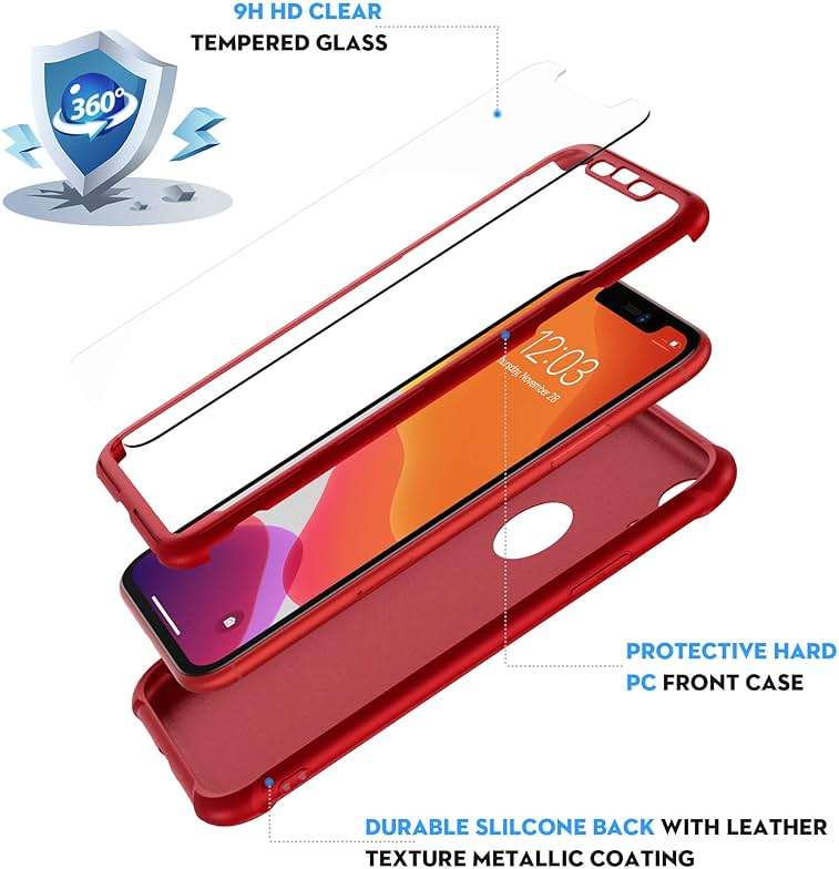ORETECH for iPhone XR Case, with [2 x Screen Protectors] [10 Ft Military Grade Drop Test] [Camera Protection] 360° Shockproof Slim Thin Phone Case iPhone XR Cover 6.1" - Red - Image 4