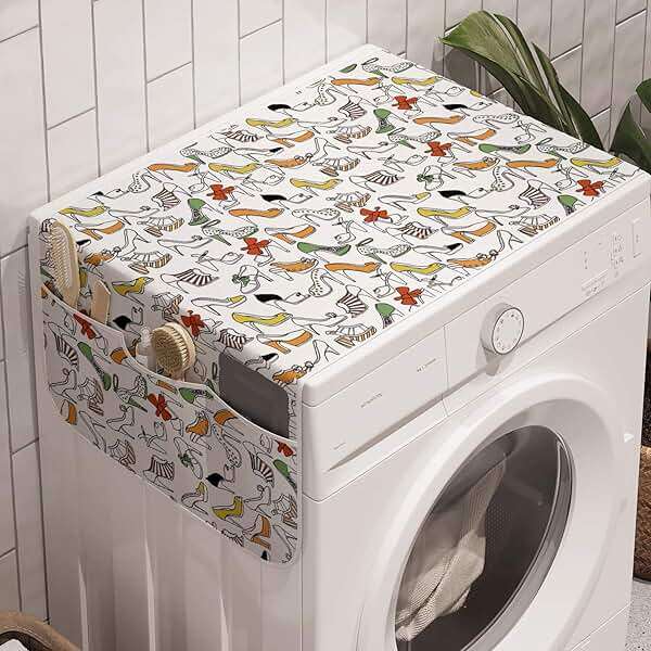 Lunarable Shoes Washing Machine Organizer, Woman Footwear Themed Continuous Fashion Pattern of Repetitive Colorful High Heels, Anti-slip Fabric Cover for Washers and Dryers, 47" x 18.5", Multicolor - Image 1