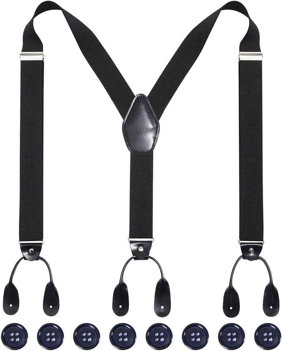 Kajeer Men Button Suspenders Adjustable, Heavy Duty Y-Back Elastic Tuxedo Elastic Mens Suspenders with Leather Buttons End - Image 1