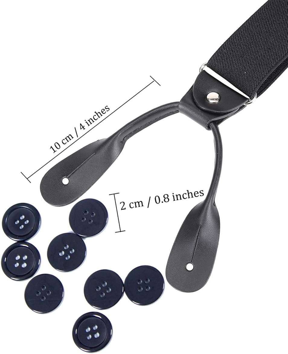 Kajeer Men Button Suspenders Adjustable, Heavy Duty Y-Back Elastic Tuxedo Elastic Mens Suspenders with Leather Buttons End - Image 3