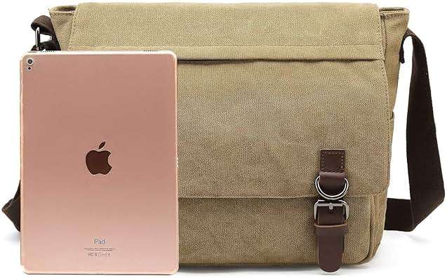 Sechunk Canvas Vintage Messenger Bag Shoulder bag Leather Large Travel Crossbody bags for men women 15inch Laptop - Image 6
