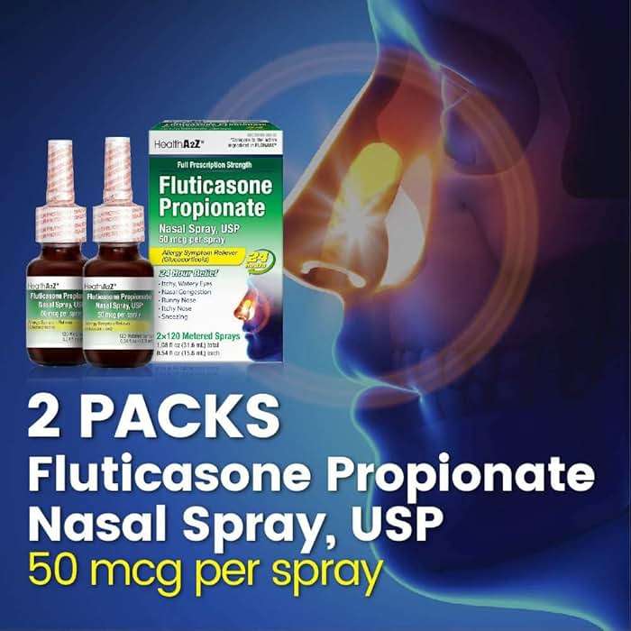 HealthA2Z® Allergy Relief, Fluticasone Propionate 50mcg, Nasal Spray, 24-Hour Allergy Relief, Dye Free, 240 Sprays (2 Pack, 120 Sprays Each) - Image 5
