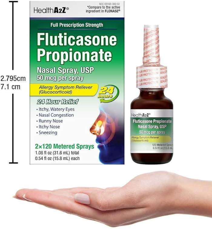 HealthA2Z® Allergy Relief, Fluticasone Propionate 50mcg, Nasal Spray, 24-Hour Allergy Relief, Dye Free, 240 Sprays (2 Pack, 120 Sprays Each) - Image 7