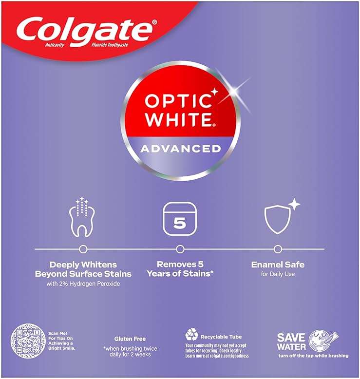 Colgate Optic White Advanced Hydrogen Peroxide Toothpaste, Teeth Whitening Toothpaste Pack, Enamel-Safe Formula, Helps Remove Tea, Coffee, and Wine Stains, Sparkling White, 3 Pack, 3.2 oz - Image 11