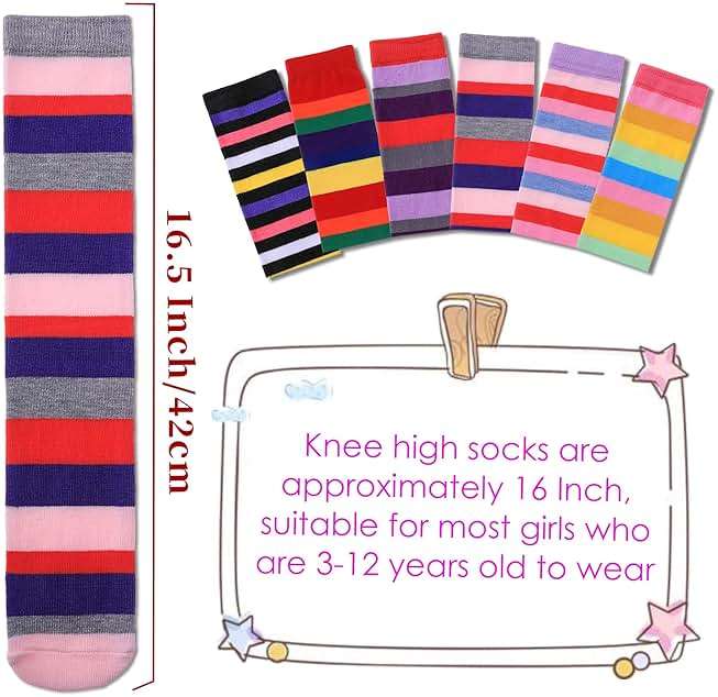 FNOVCO Girls Knee High Socks Kids Crazy Fun Gift Cute Animal Patterns Cotton Long Socks 6 Pairs - Image 4