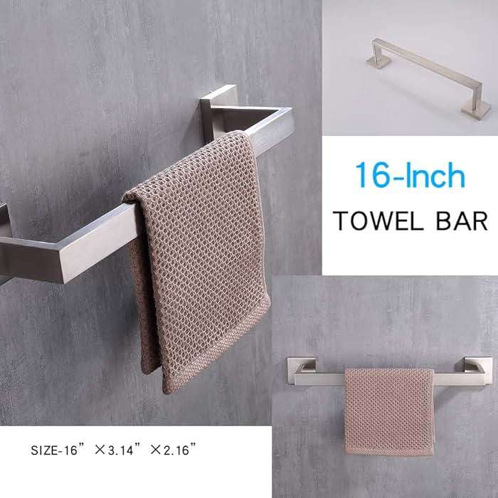 TASTOS 3-Piece Bathroom Hardware Set Brushed Nickel Wall Mounted Bathroom Accessory Set, Premium Stainless Steel Robe Hook Toilet Paper Holder 16-Inch Towel Bar (Silver) - Image 4