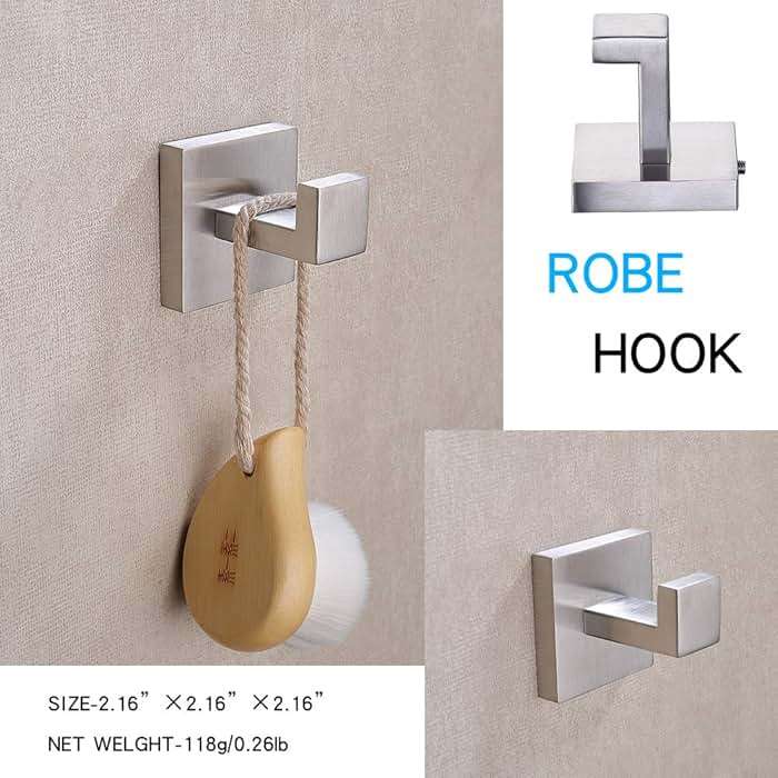 TASTOS 3-Piece Bathroom Hardware Set Brushed Nickel Wall Mounted Bathroom Accessory Set, Premium Stainless Steel Robe Hook Toilet Paper Holder 16-Inch Towel Bar (Silver) - Image 5