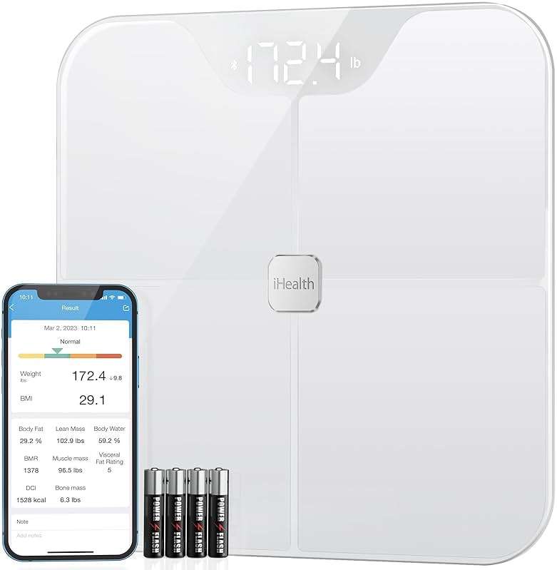 iHealth Nexus Smart Scale for Body Weight Bluetooth, Digital Bathroom Scale Body Fat and Muscle, Body Composition Monitor Health Analyzer for BMI Compatible for iOS & Android Accurate to 0.1lb-White - Image 1