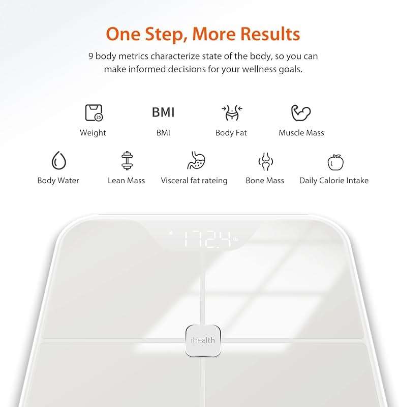 iHealth Nexus Smart Scale for Body Weight Bluetooth, Digital Bathroom Scale Body Fat and Muscle, Body Composition Monitor Health Analyzer for BMI Compatible for iOS & Android Accurate to 0.1lb-White - Image 3