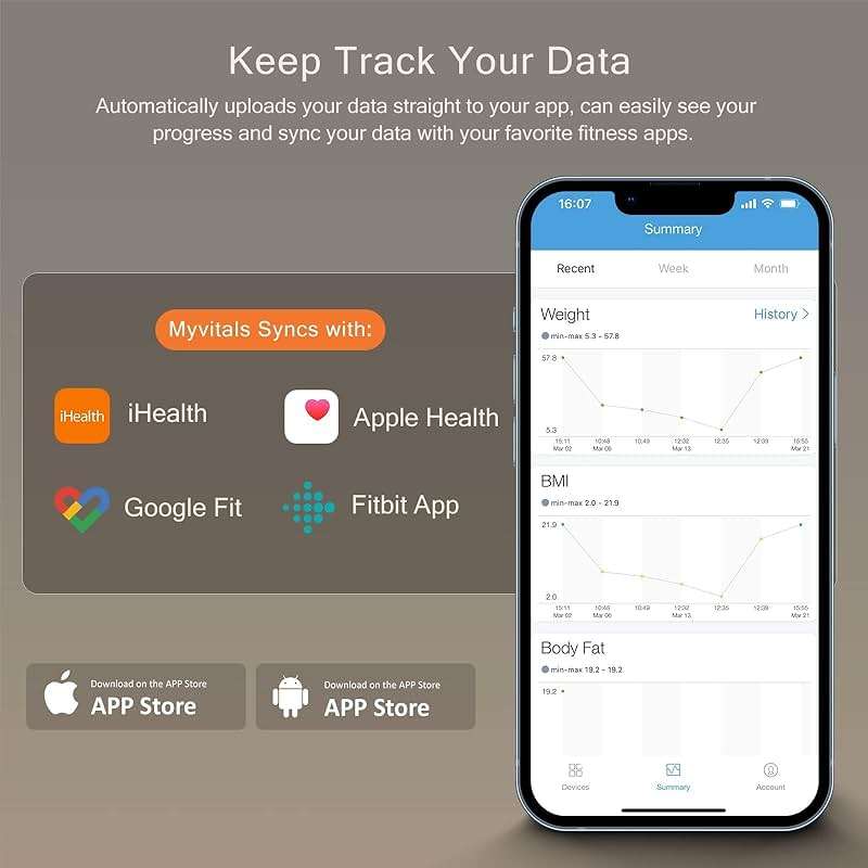iHealth Nexus Smart Scale for Body Weight Bluetooth, Digital Bathroom Scale Body Fat and Muscle, Body Composition Monitor Health Analyzer for BMI Compatible for iOS & Android Accurate to 0.1lb-White - Image 4