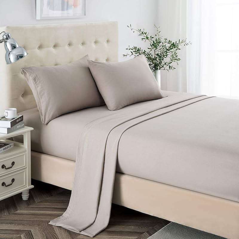 Lanest Housing Queen Sheet Set, 2400 Thread Count Soft Deep Pocket Microfiber Sheets, 4 Pieces Taupe Bedding Sheets & Pillowcases - Image 1