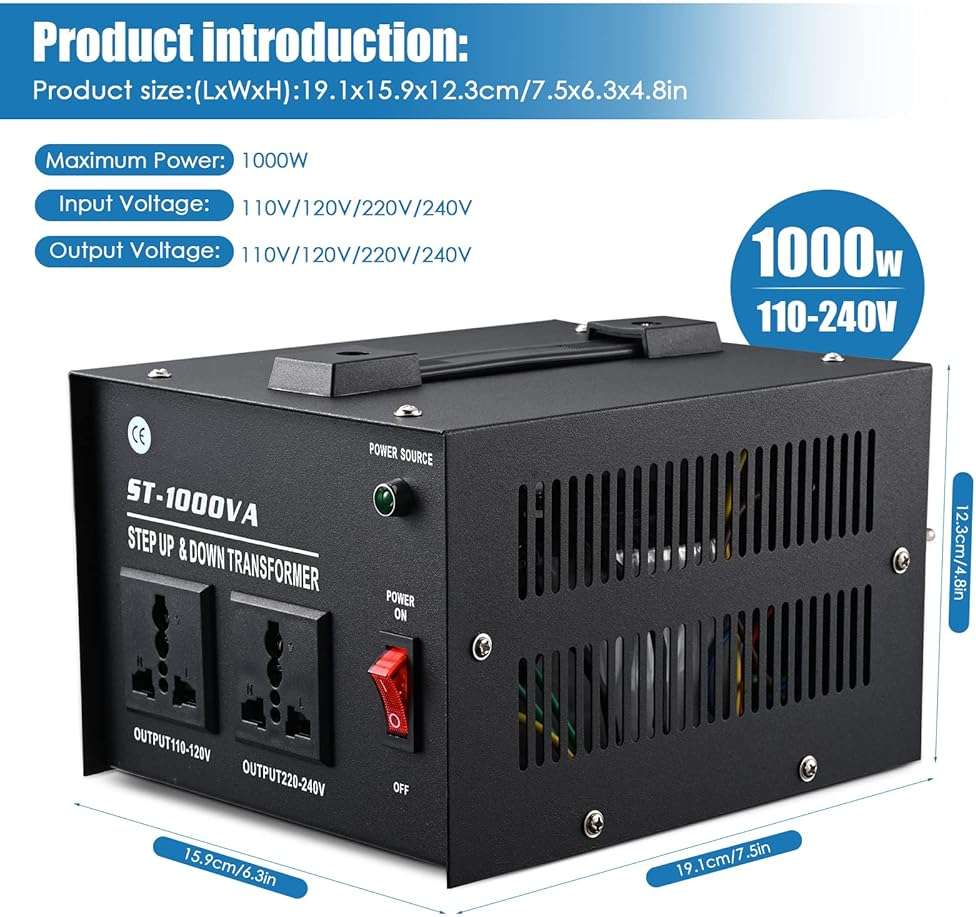 ZGROCK 1000 Watt Voltage Transformer- Step Up and Down- Circuit Breaker Protection Universal Dual Output Step Up & Step Down Power Transformer 110V to 220V/220V to 110V - Image 3