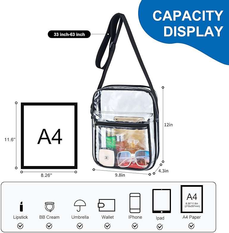 USPECLARE Clear Bag for Stadium Events Clear Messenger Bag for Men and Women - Image 2