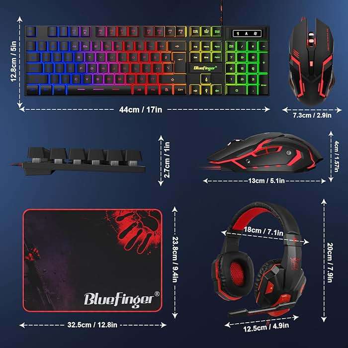 BlueFinger RGB Gaming Keyboard and Backlit Mouse and Headset Combo, USB Wired Backlit Keyboard, LED Gaming Mouse Set, Headset with Microphone for Laptop PC Computer Game and Work - Image 8