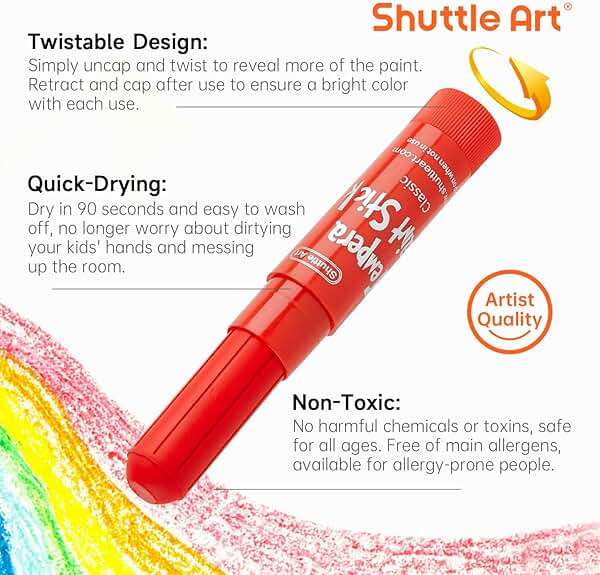 Shuttle Art Tempera Paint Sticks, 32 Colors Solid Tempera Paint for Kids, Super Quick Drying, No-Toxic, Works Great on Paper Wood Glass Ceramic Canvas - Image 5