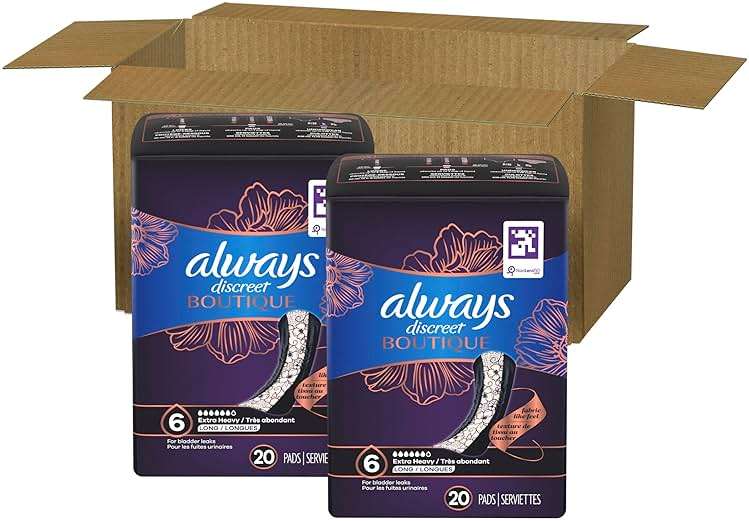 Always Discreet Boutique Incontinence Pads, for Bladder Leaks, Extra Heavy Absorbency, Long Length, 40 Count (2 Packs of 20) - Image 9