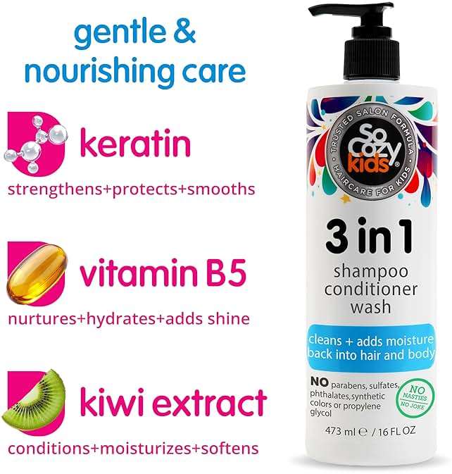 SoCozy 3 in 1 Kids Shampoo + Conditioner + Body Wash (16 Fl Oz) Gentle, Hydrating Hair & Body Cleanser with Keratin, Vitamin B5, & Kiwi Extract, Paraben & Sulfate-Free - Image 3
