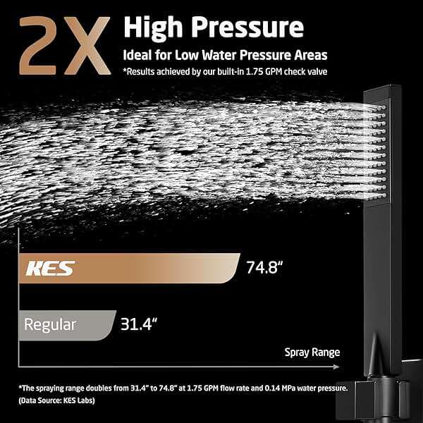 KES Shower System with Tub Spout, Matte Black Shower Faucet Set Complete 10 Inch Rain Shower Head with Handheld Spray and Waterfall Bathtub, cUPC Pressure Balance Shower Valve Trim Kit, XB6305F18-BK - Image 5