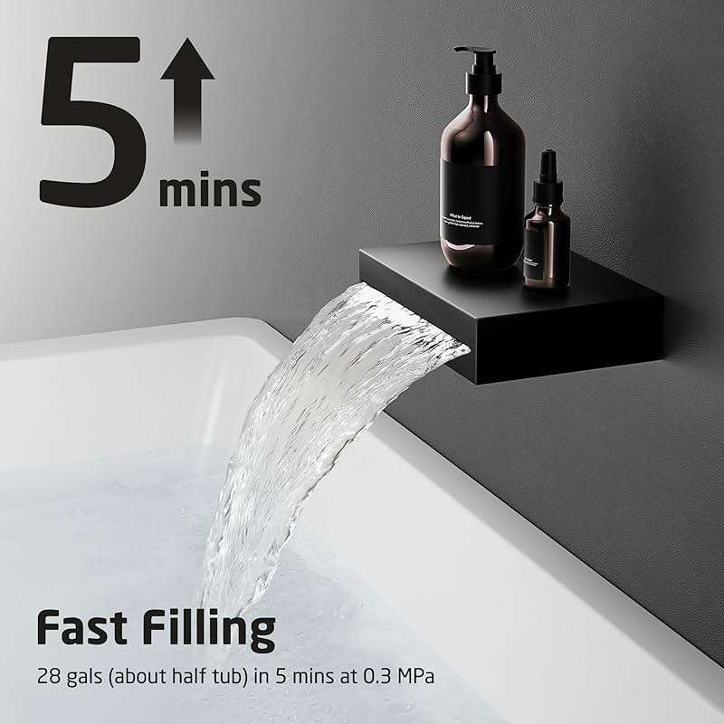 KES Shower System with Tub Spout, Matte Black Shower Faucet Set Complete 10 Inch Rain Shower Head with Handheld Spray and Waterfall Bathtub, cUPC Pressure Balance Shower Valve Trim Kit, XB6305F18-BK - Image 8
