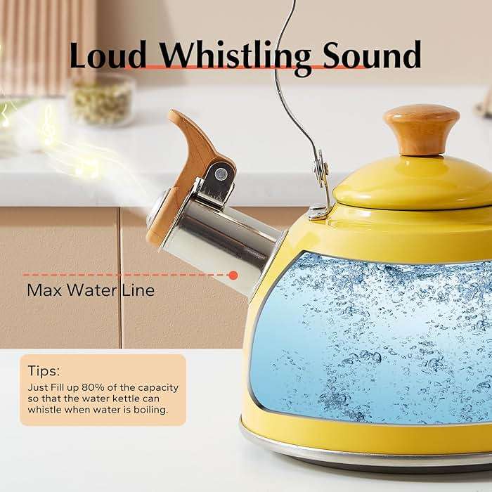 ROCKURWOK Tea Kettle, Tea Pot with Cool Touch Ergonomic Handle, Teapot Food Grade Stainless Steel, Tea Kettle Stovetop, Kettle Teapot, Whistling Tea Kettle, Small Tea Kettles, 1.6 Quart (Yellow) - Image 4