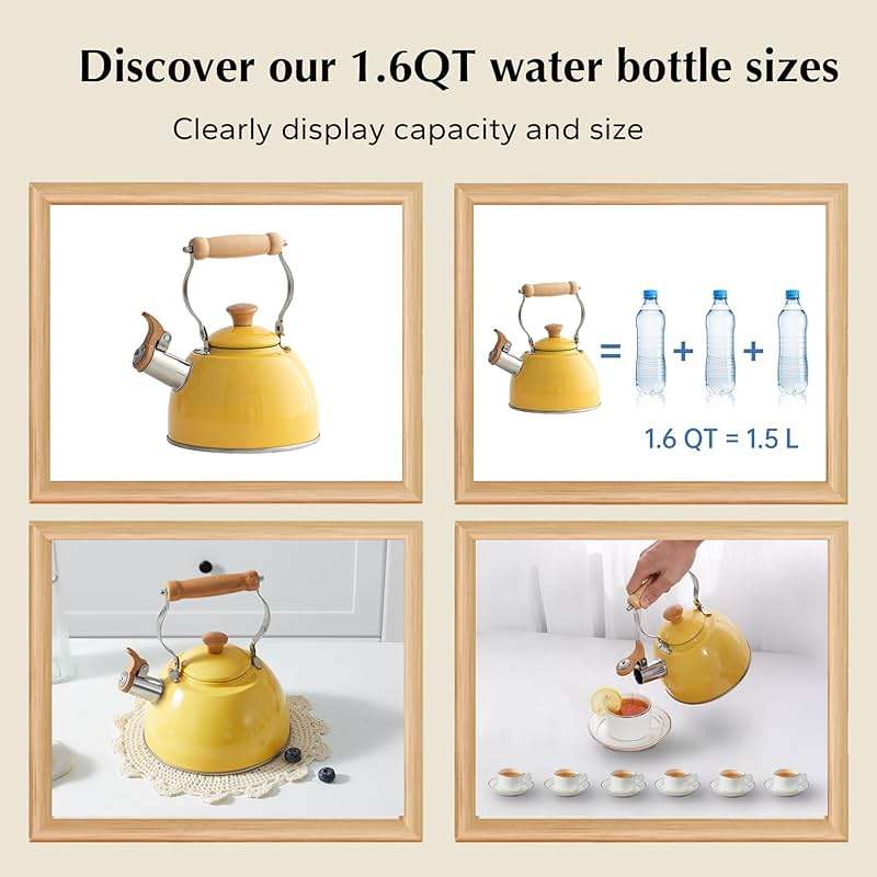 ROCKURWOK Tea Kettle, Tea Pot with Cool Touch Ergonomic Handle, Teapot Food Grade Stainless Steel, Tea Kettle Stovetop, Kettle Teapot, Whistling Tea Kettle, Small Tea Kettles, 1.6 Quart (Yellow) - Image 5