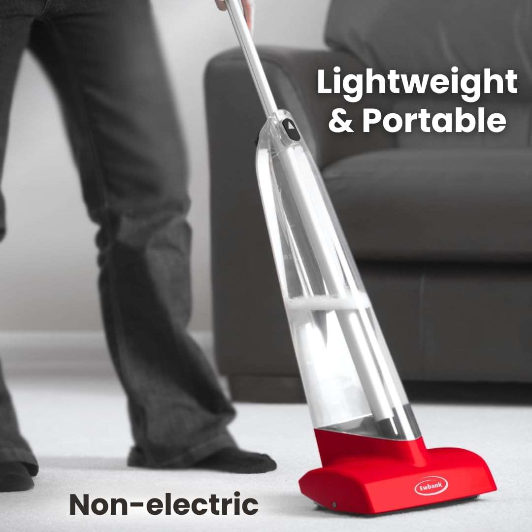 Ewbank Cascade Manual Non-Electric Lightweight Compact Carpet Cleaner Shampoo Dispensing Roller Tall Scrubber Brush, with 17 oz. Shampoo, 85 oz, Red - Image 2