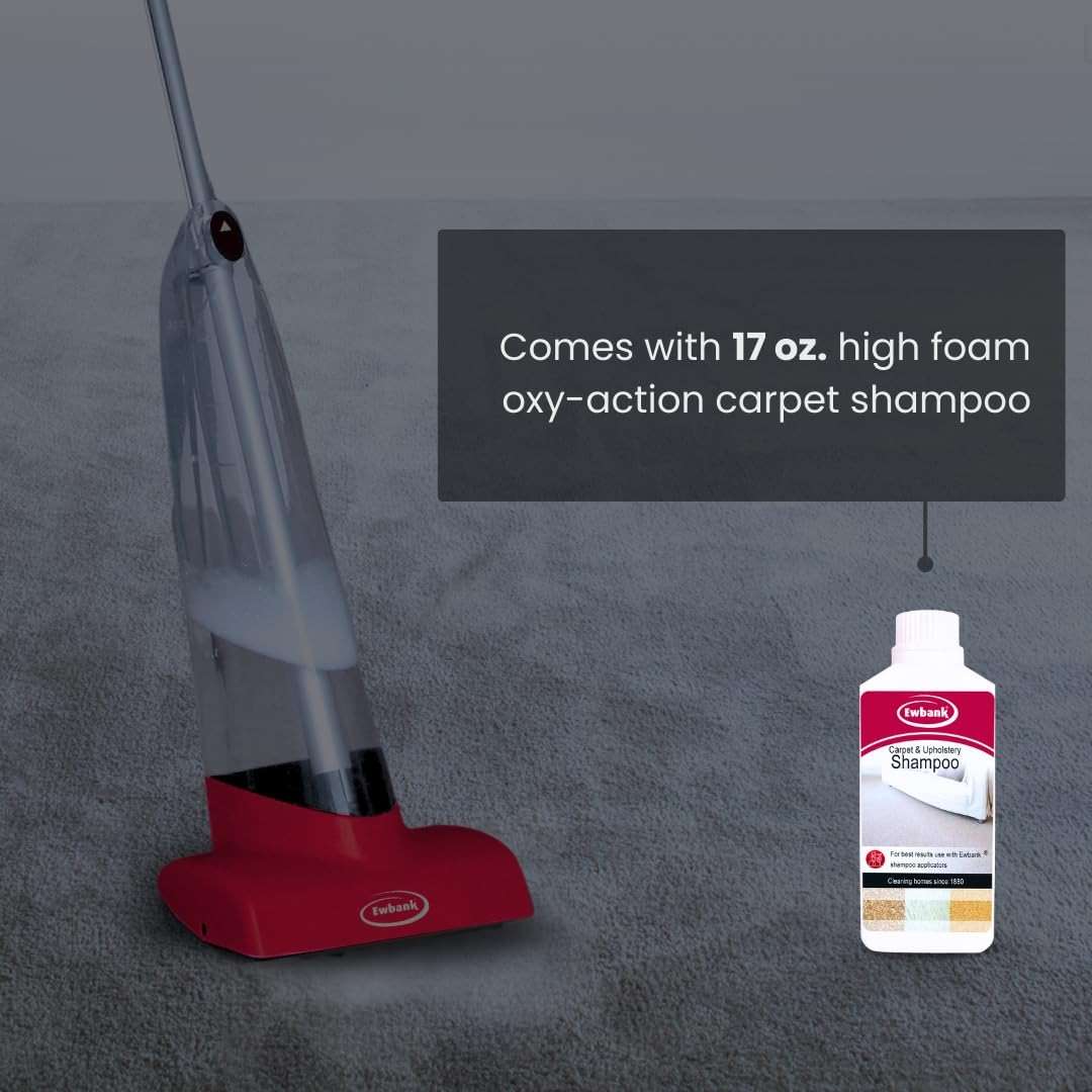 Ewbank Cascade Manual Non-Electric Lightweight Compact Carpet Cleaner Shampoo Dispensing Roller Tall Scrubber Brush, with 17 oz. Shampoo, 85 oz, Red - Image 5