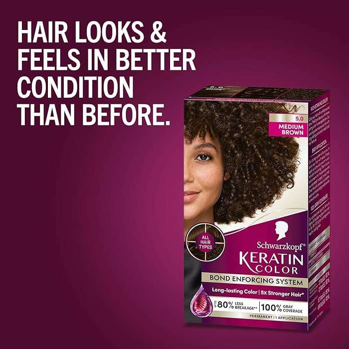 Schwarzkopf Keratin Permanent Hair Dye Cream, 5.0 Medium Brown, Professional Quality Color for Up to 100% Gray Coverage, Bond Enforcing System - Image 7