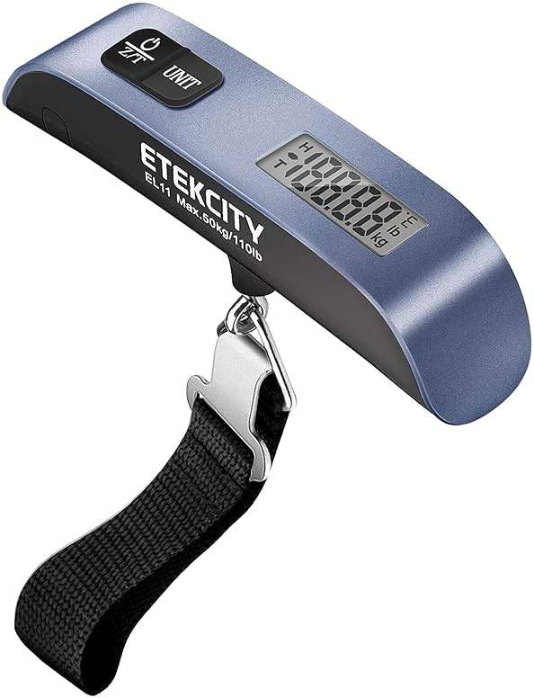 Etekcity Luggage Scale, Travel Essentials, Digital Suitcase Weight Scales for Travel Accessories, Hanging Baggage Scale with Temperature Sensor, Rubber Paint, 110 Pounds, Battery Included, Blue - Image 1